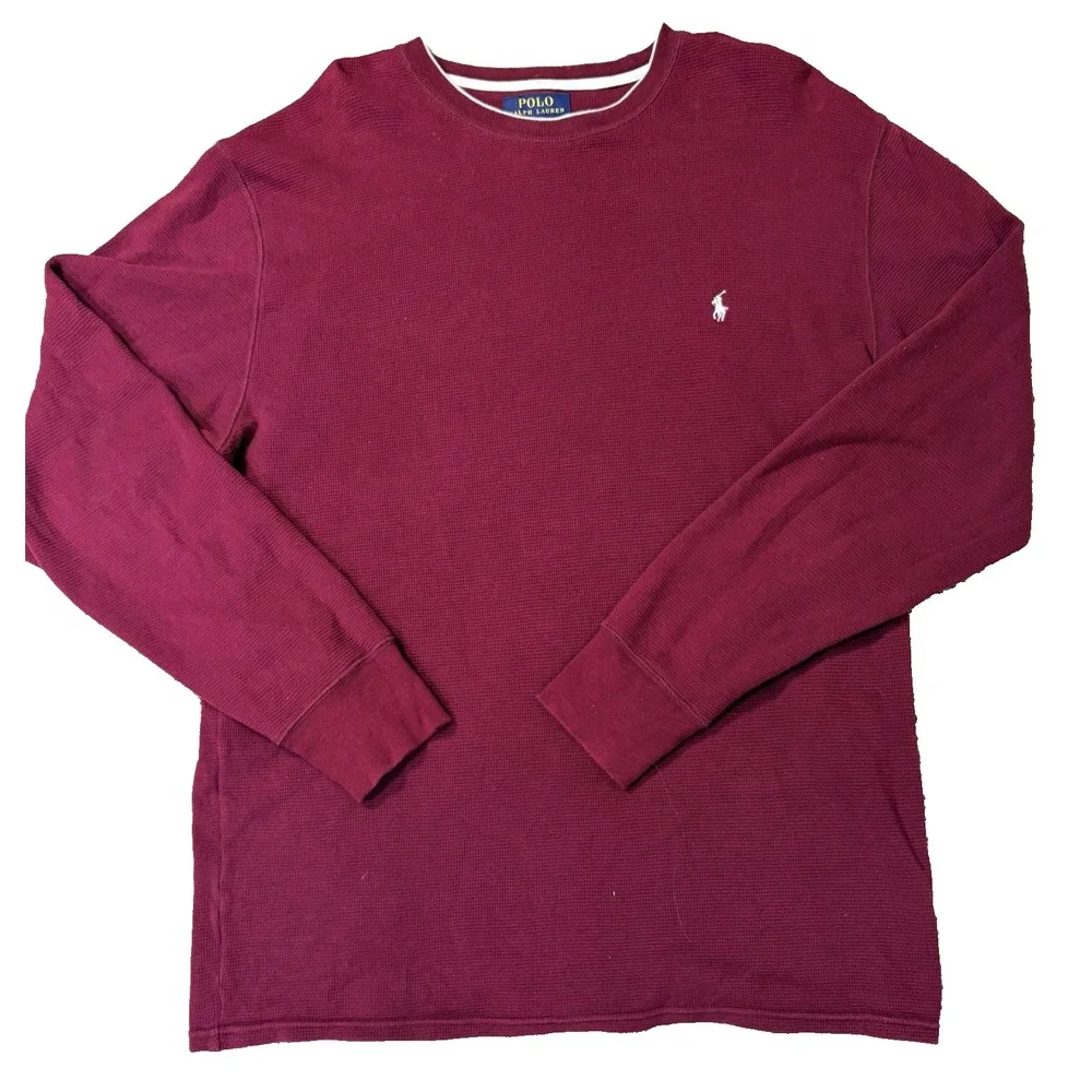 Polo Ralph Lauren Thermal Shirt Mens L Burgundy Waffle Knit Long Sleeve Pony